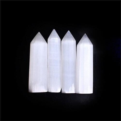 High quality natural white plaster selenite carved single tip healing wand stick