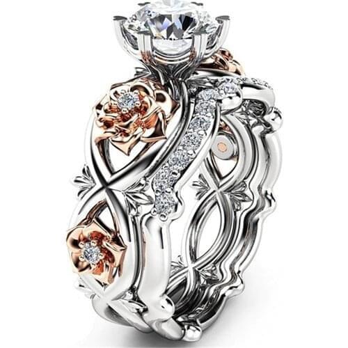 Vintage flower zircon diamonds gemstones rings sets for women 18k white gold silver color jewelry bijoux fashion party wedding