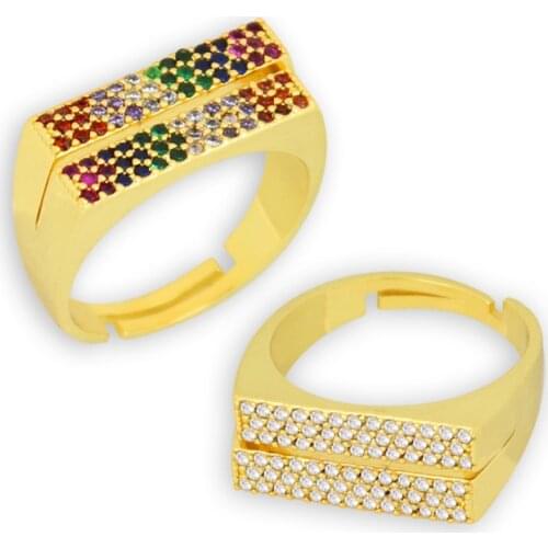 Fashion Punk Double layer Rings for Women Adjustable Geometric Square Jewelry Colorful Finger Open Ring Rainbow anillos