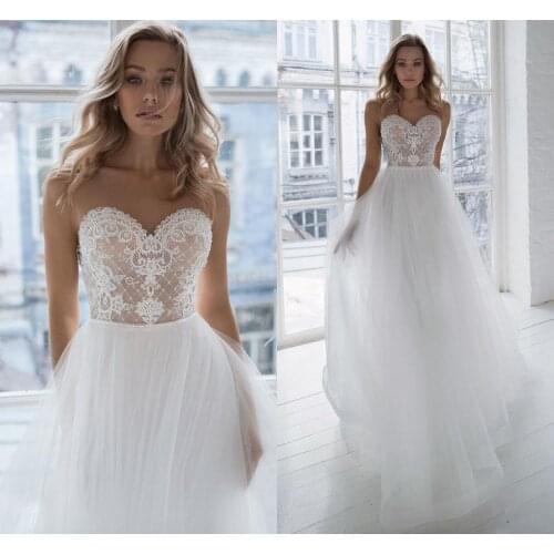 Hot Wedding Dresses 2021 Vestido De Novia Sweetheart Sheer Strap Pearls Applique Bridal Wedding Gowns Robe De Mariage