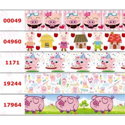 16mm-75mm Cartoon Pink Flower Printed Grosgrain/Elastic Ribbon Geometric Dot DIY Birthday Party Hair Bowknots 50yards/roll