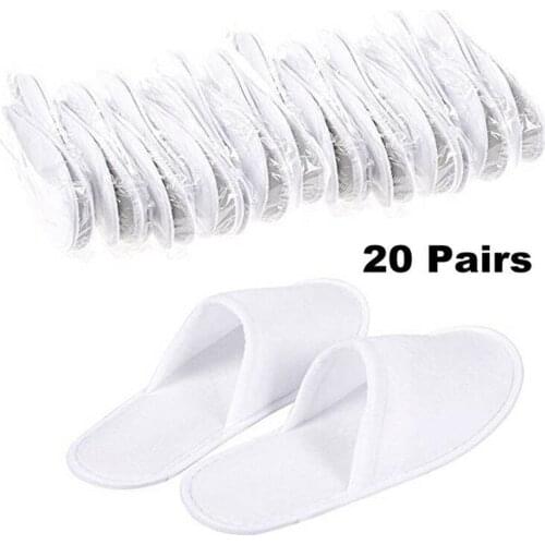 20 Pairs Hotel Travel Slippers Sanitary Party Home Guest Use Shoes Fluffy Closed Toe Men Women Disposable Slippers white L Size
