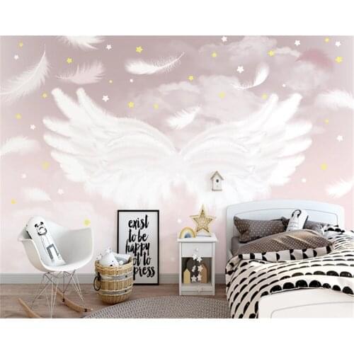 Beibehang Custom size wallpaper Nordic pink fantasy feathers childrens room decoration background Papel de Pared 3D wallpaper