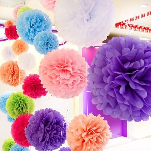 40pcs 10inch (25cm) Hot Sale Tissue Paper Pom Poms Flower Kissing Balls Home Decoration Festive & Party Supplies Wedding Favors
