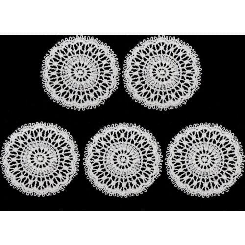 5pcs Small Round Lace Doilies Table Placemat for Dollhouse Table Accessory