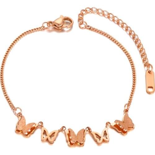 Titanium Stainless Steel CZ Crystal Chain Link Bracelets For Women Bohemia 5Pcs Butterfly Charm Animal Bracelet B21015