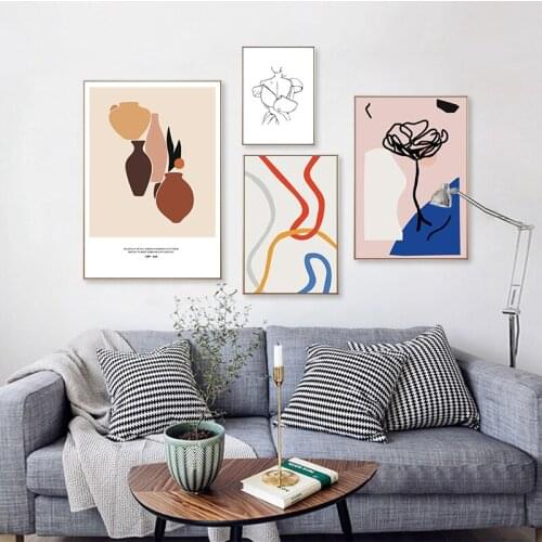 Abstract Shape Line Vase Flower Canvas Painting Girl Body Minimalist Wall Art Poster Print Nordic Picture Home Decor Room Decor