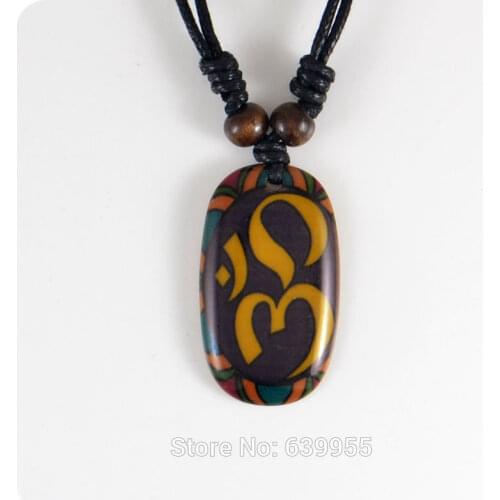 AUM OM Ohm Hindu Buddhist Hinduism Yoga India resin Pendant Necklace Amulet Lucky Gift Tribal Fashion Jewelry