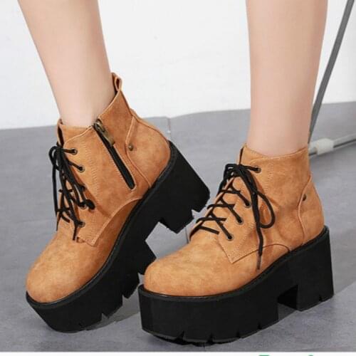 Hot new spring boots women high thick platform Martin boots high heels women shoes leather ankle boots for women