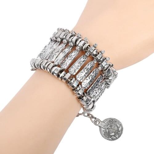 Fashion Ethnic Boho Bracelets For Women Multilayer Chain Link Gypsy Coin Vintage Beach Adjustable Bohemian Bracelets