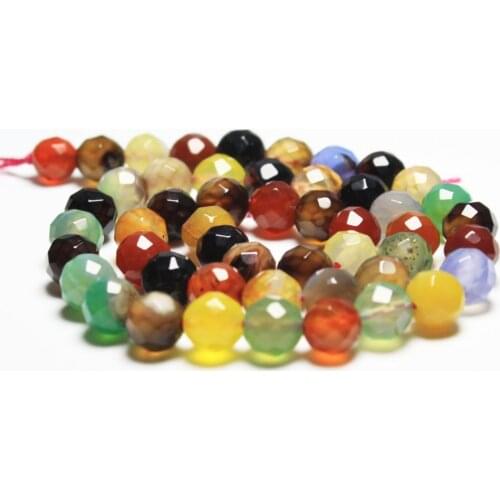 Wholesale Faceted Colorful Agat Natural Stone Beads For Jewelry Making Bracelet DIY Material 4/ 6/8/10/12 mm Strand 15.5