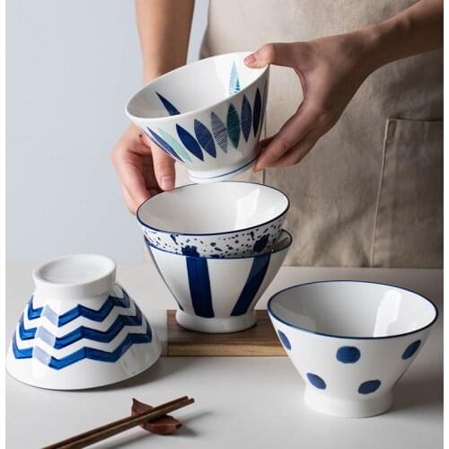Rice bowl rice bowl ceramic 5-inch bowl hat bowl atherosclerotic bowl eating bowl underglaze color Japanese soup bowL