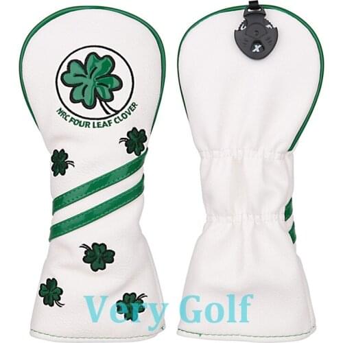 Four Leaf Clover White Leather Golf Club Hybrid Head Cover UT Cover Utility Cover with Number Tag