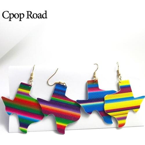 Cpop New Trendy Geometric Map PU Leather Earrings for Women Color Personality Dangle Earrings Fashion Jewelry Accessories Gifts
