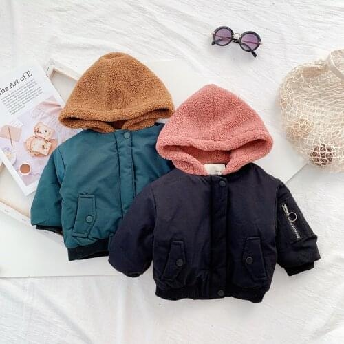 Baby Boys Coats Cartoon Print Lambswool Hooded Jacket for Boys Kids Clothing Thicken Autumn Winter Toddler Boy Clothes Outerwear