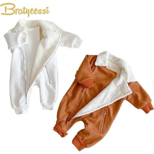 Faux Fur Winter Jumpsuit Kids Baby Clothes for Girls Boys Baby Romper Autumn Plush Lining Toddler Overalls Infant Onesie