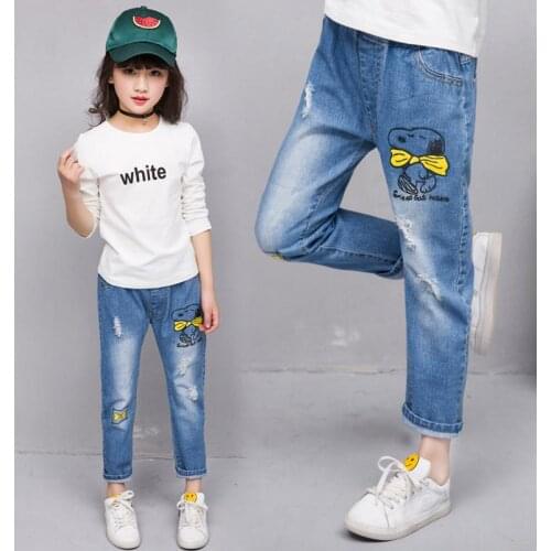 2019 Roupas Infantis Menina New Children Cowboy Pants Baby Girls Casual Emboridery Flowers Jeans For Kids Clothing 3-10year