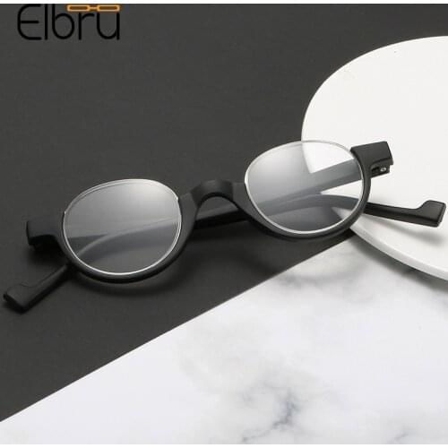Elbru New Ultralight Small Round Semi-rimless Reading Glasses Women Men High Definition Presbyopia Eyeglasses Diopters +1.0 +4.0