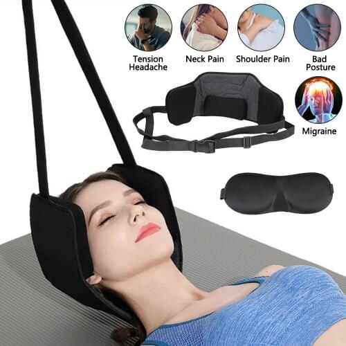 Neck Head Hammock For Cervical Back Pain Relief With Eye Mask Earplugs Elastic Safety Cervical Back Tools Head Massager