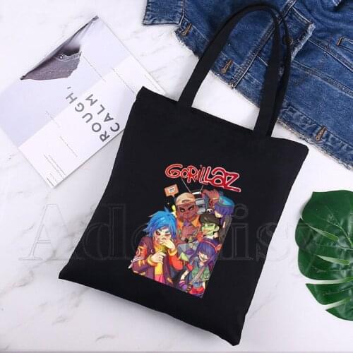 Gorillaz Canvas Bag Casual Large Hand Bags for Women Ladies Shopping Handbag Print Large Capacity Bag Black