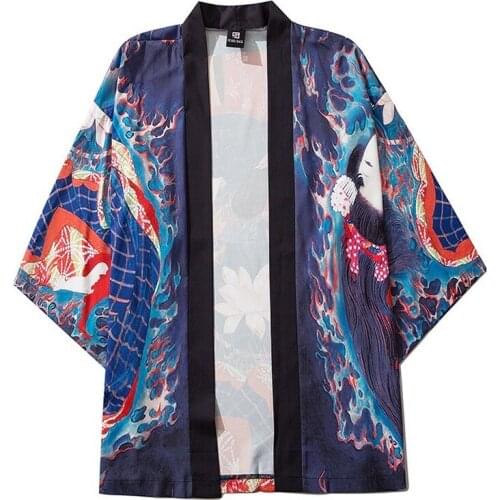 Samural Kimono Paint Cardigan Cloths Couple Tang Suit BF Kimono Japanese Fashion Style Ancient Clothing Beach Sunscreen Clothes