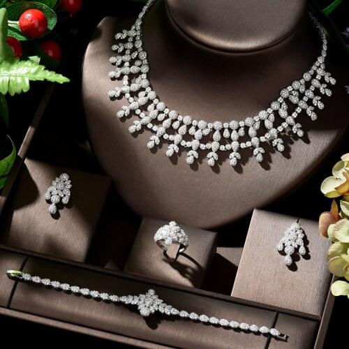 HIBRIDE New Arrival Cubic Zirconia Bridal Jewelry Set White Gold Color for Women Wedding Jewelry bruids sieraden sets N-910