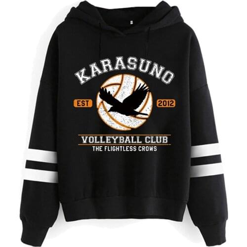 Haikyuu Hoodies Men Funny Japanese Anime Streetwear Harajuku Karasuno Fly High Graphic Striped Hooded Sweatshirt Pullover Tops