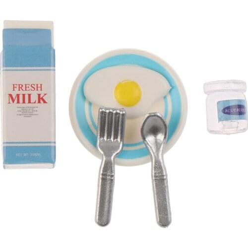 1Set Dollhouse Milk & Egg Breakfast Set for Mini Doll Food Play Kids Kitchen Set Accessories Toys 1/12 Scale Miniature