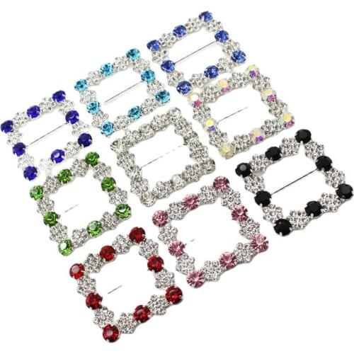 45MM Rhinestones Mix Color Glass Square Belt Buckles 2Pcs/Lot DIY Handwork Buckle Sewing Clothing Diamond Decor Accessories