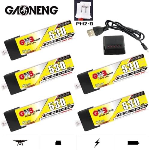Gaoneng GNB MAX 180C 1S 3.8V HV LiPo Battery 530mAh PH2.0 Plug With Charger For RC Quadrotor Airplane FPV Racing Drone Parts