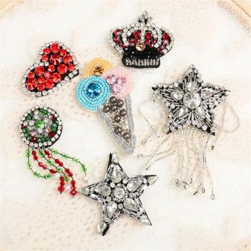 Maxsin 1 Pcs High Quality Hand-Beaded Rhinestone Five Pointed Star Love Shape Stickers Hand-Sewn Garment Decoration Patch DIY