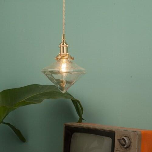 Retro Loft Style Copper Glass Droplight Vintage LED Pendant Light Fixtures Industrial Single Hanging Lamp Deco Home Lighting