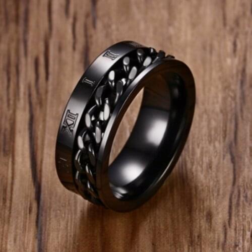 Mens 8MM Stainless Steel Spinner Chain Worry Ring Roman Number Meditation Band silvery Gold Black Male Jewelry Size 7-14