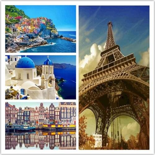 Frame City Building Painting By Numbers For Adults Kids Landscape Canvas DrawingHandpainted Kits Acrylic Paints Gift