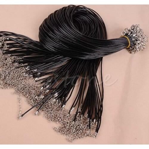 2021 New Large Black Fashion Leather Wax Rope Cord Necklace 18'' Clasp Chain