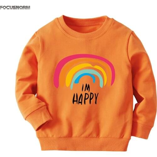 2020 Autumn Baby Girls Sweatshirts Tops Rainbow Letter Print Long Sleeve Pullover Orange Causal Tops