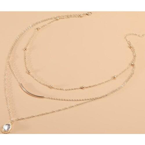 Bohemian Style Necklace 2021 Fashion New Girl Necklace Simple And Versatile Water Drop U-shaped Tube Multilayer Necklace Joyas