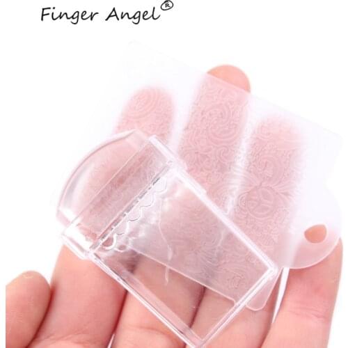 Finger Angel 1Pcs Clear Jelly Silicone Stamper +1Pcs Printing Plastic Scraper Stamper Polish Template Stamp Set Manicure Tools