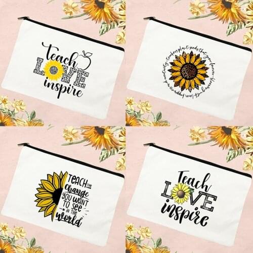 Sunflower Teacher Makeup Bag Travel Cosmetic Case Female Toiletries Storage Pouch Ladies Beauty Organizer Pencil Bags Best Gifts