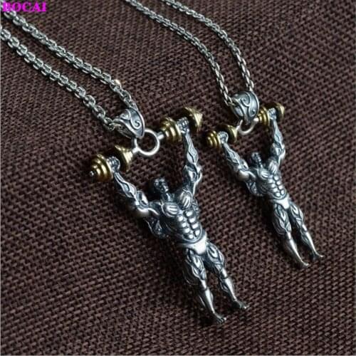 BOCAI Real S925 sterling Silver pendant Thai Silver Craft Pendant Fashion Couple Fitness Silver Accessories Mans pendant