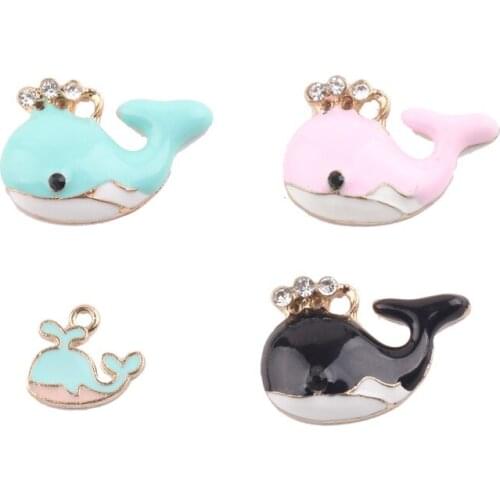 10pcs/lot Cute Baby Whale Enamel Charms Pendant Gradient Bling Charms for DIY Jewelry Making Findings Crafts Accessories