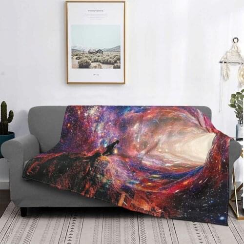 Astronauts Bed Blankets Wolf Galaxy Plush Bedspread Fox Soft Throw Blanket Planet Black Linen Blanket for Sofa