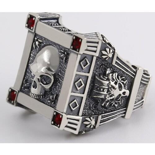 Supply Halloween Silver Alloy Skull Tassel Ring Charm Creative Retro Diamond-Set Skull Skull Ring Jewelry