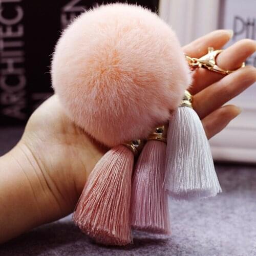 Fluffy Pompom Keychains Women Faux Rabbit Fur Ball Pendant Car Key Rings Holder Charm Tassel Cute Key Chain Handbag Jewelry Gift