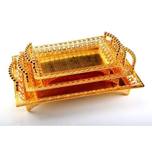 HeyMamba Silver Gold Fruit Tray Dessert Plate Zinc Alloy Serving Tray Metal Cake Stand Wedding Party Decoration Dishes 35X21X9cm