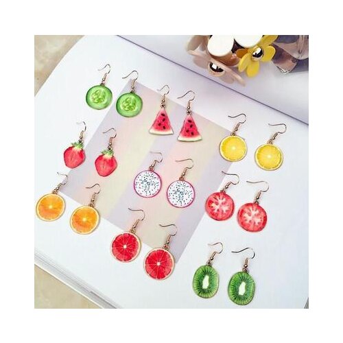 New fashionCute Fruit Watermelon Strawberry Kiwi Long Earrings For Women girl Accessories jewelry wholesale