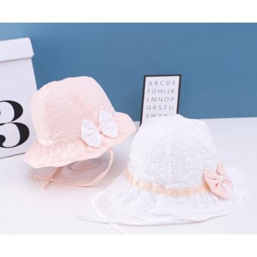 Spring Summer Baby Girls Hat Lace Princess Newborn Baby Bucket Hat With Bow Toddler Soft Cotton Breathable Baby Beach Cap