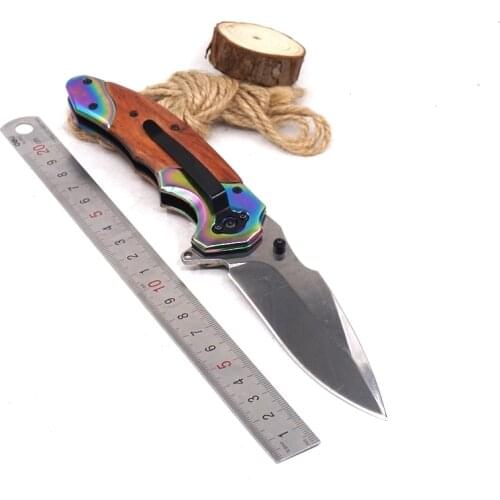 Folding Knife Tactical Survival Pocket Knives 440C Blade Wood Handle Outdoor Camping Hunting Knife EDC utility Multi Tools