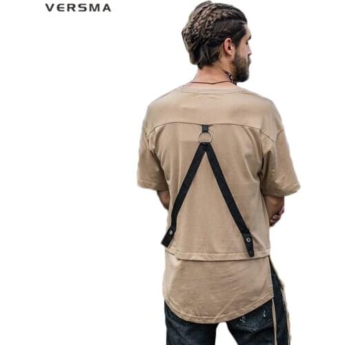 VERSMA Hip Hop Ribbon Holes Patchwork T-shirts Men Women Summer Korean Clothing Vintage Loose Oversized T Shirt Men Dropshipping