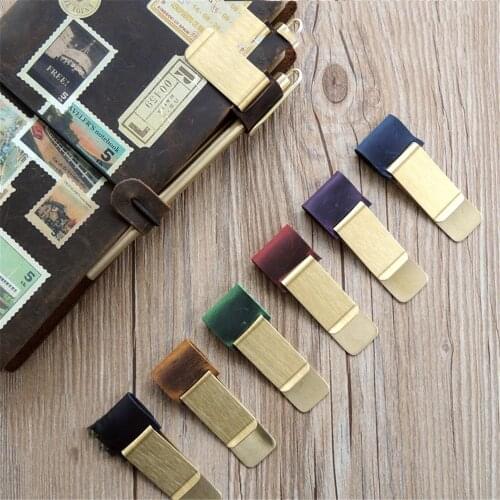 Vintage Leather Pen Holder Brass Metal Pencil Clip for Notebook Planner Diary Memo Clip Bookmarks Notebook Accessories